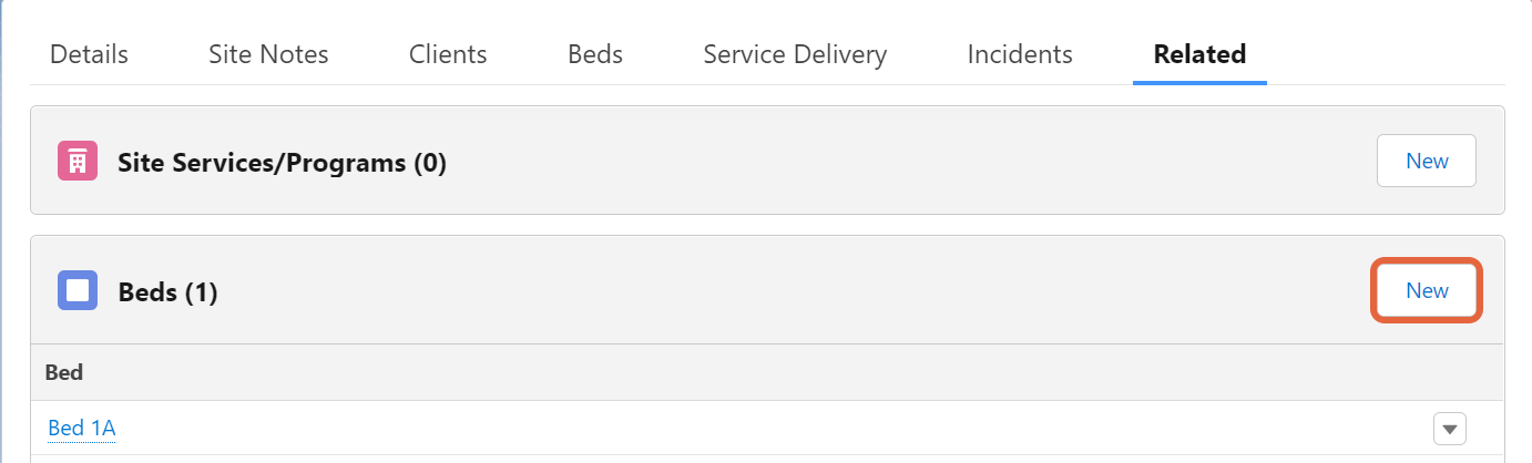 Beds section New button example
