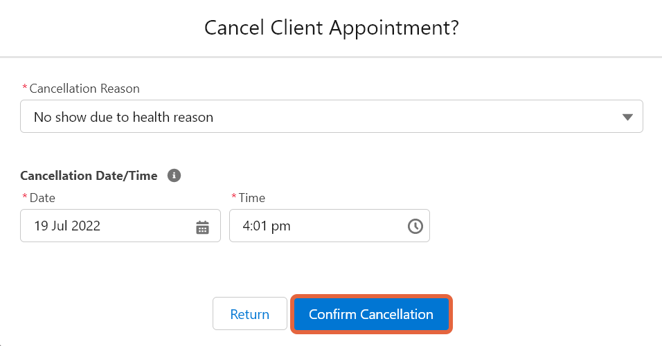Cancel client appointment form