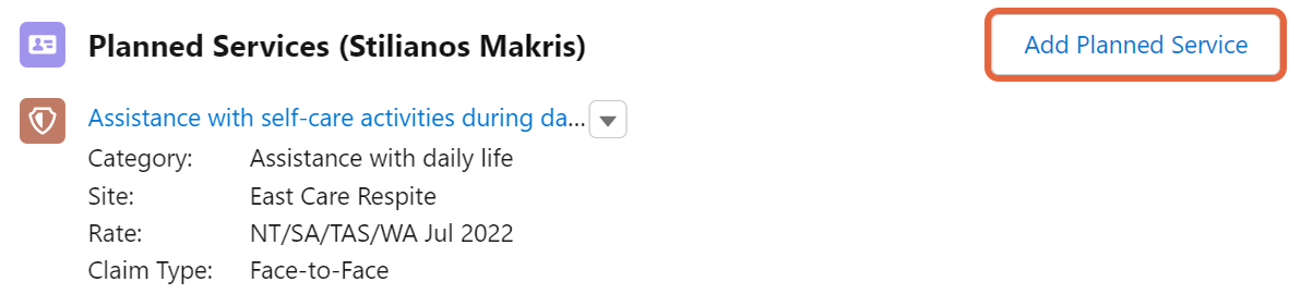 Add Planned Service button