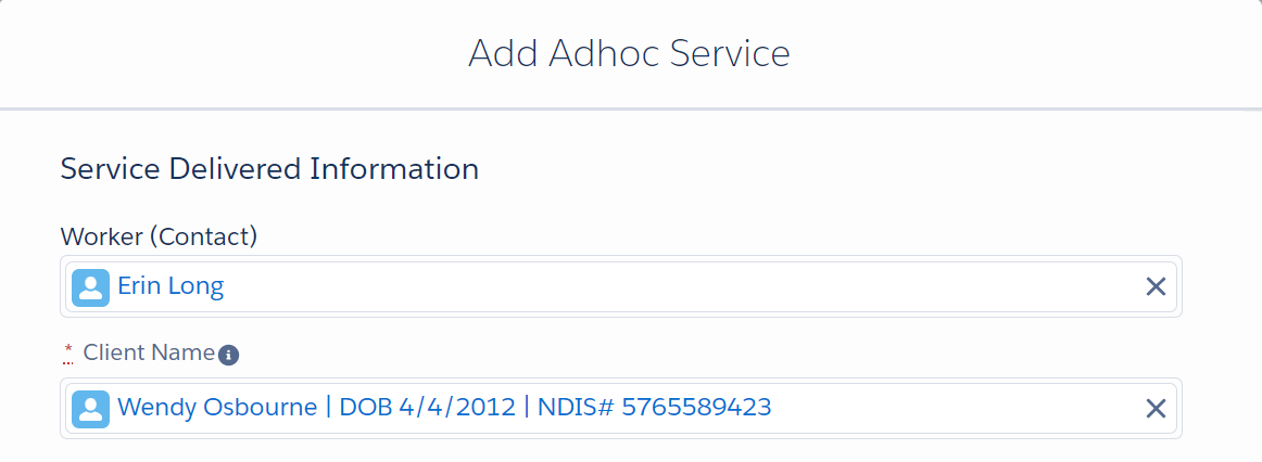 Add Service Delivered form