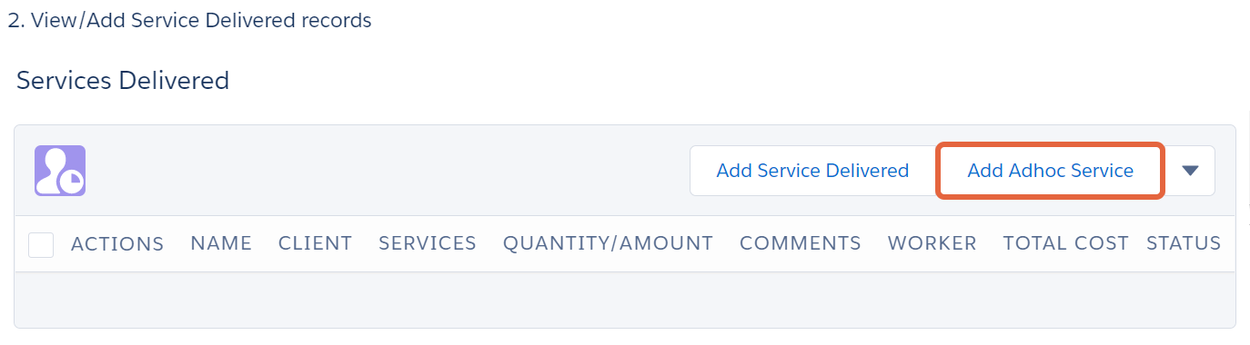 Add Service Delivered button