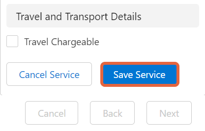 travel and transport tickbox and save service button