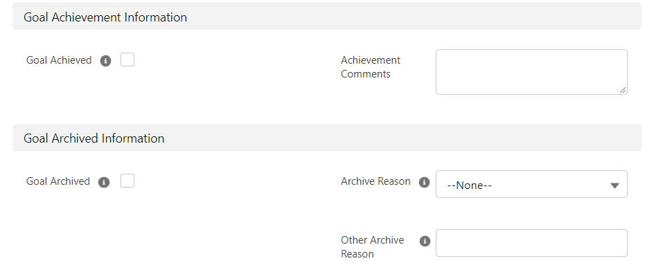 achieved and archived goals section
