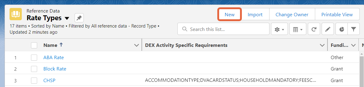 new button on reference data page