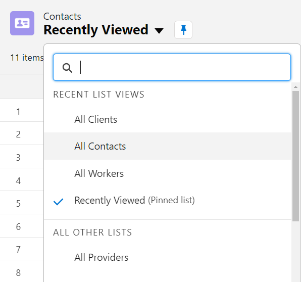 Select a List View filter