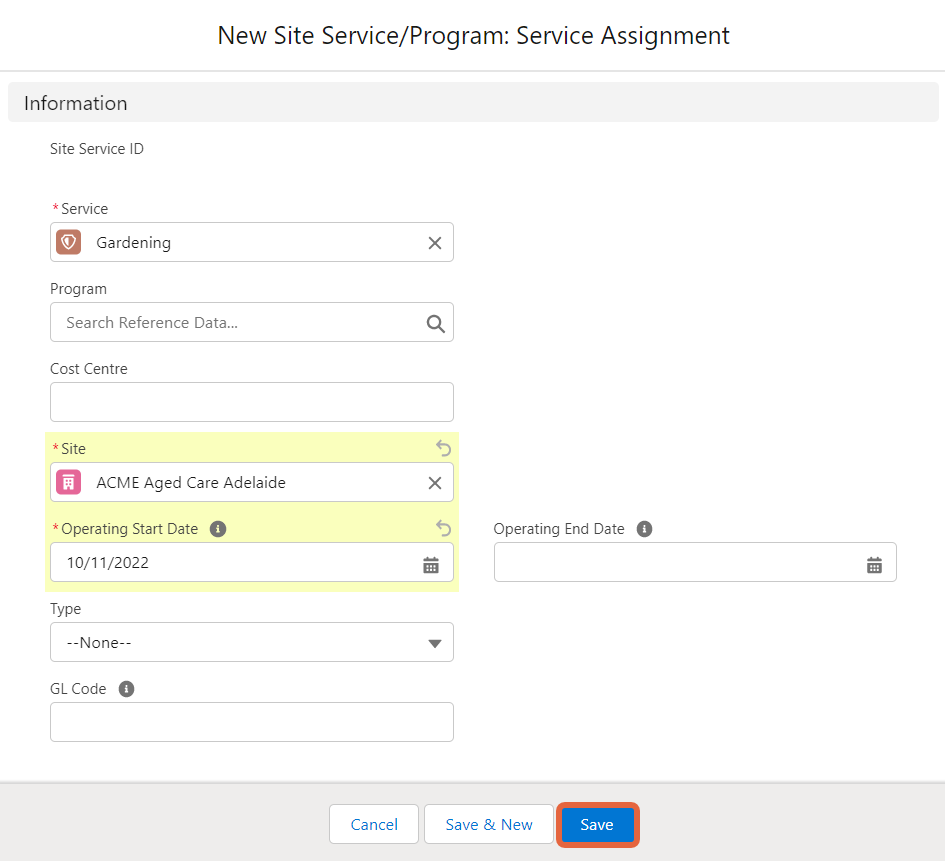 new site screen save button