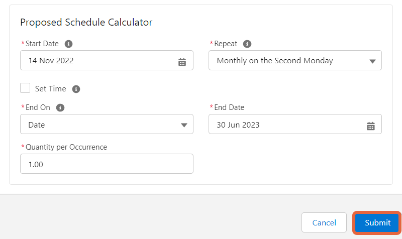 new planned service schedule calculator