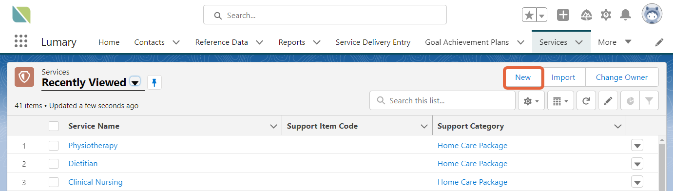 new service button