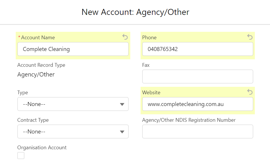 agency account fields