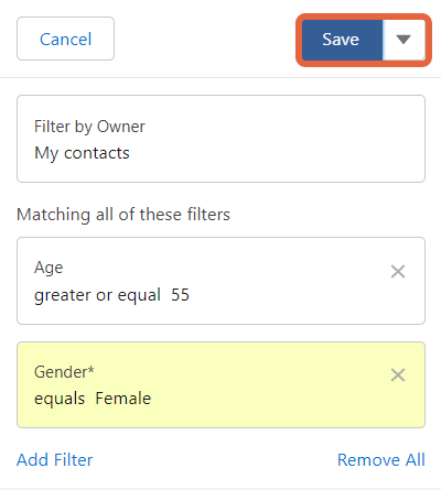 filter save button