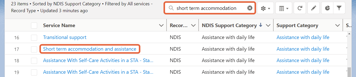 Service list search