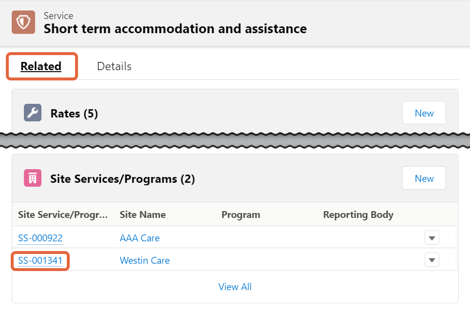 Site service/program link
