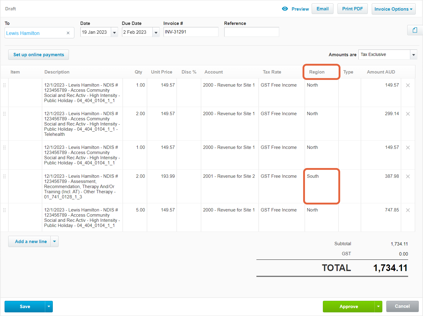 Xero invoice with tracking