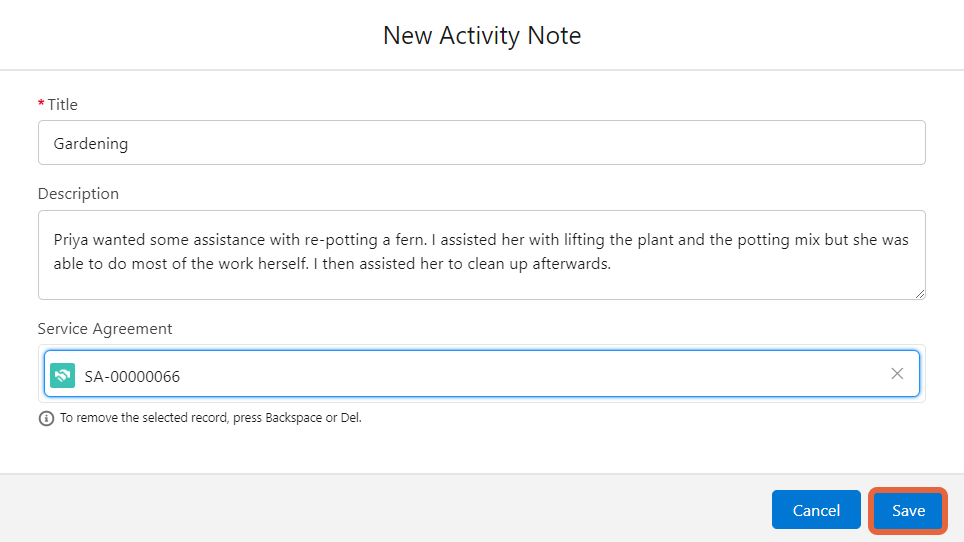 new note screen with save button