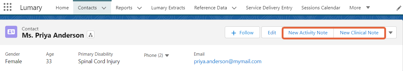 location of links to select note types