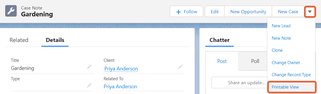 location of printable view link
