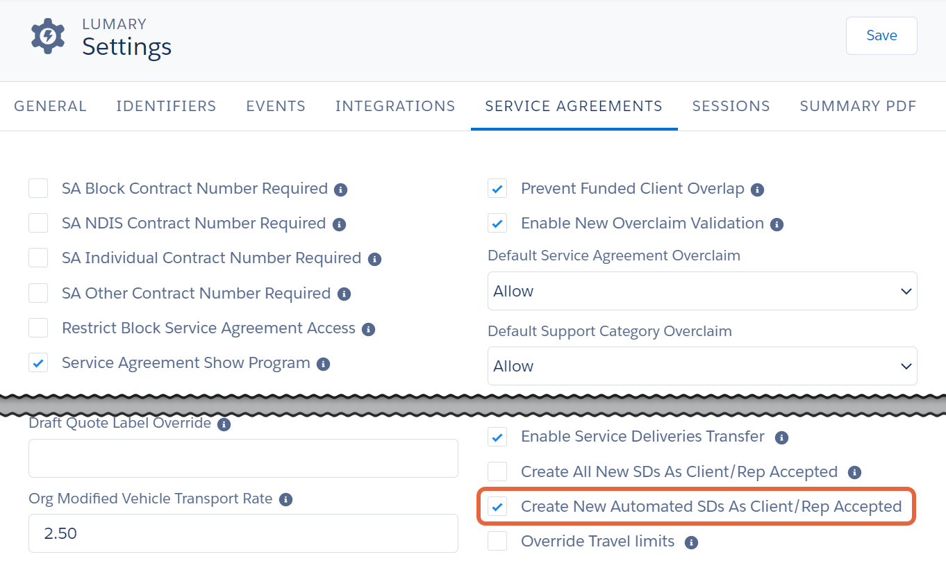 Create new automated SDs as client/rep accepted setting