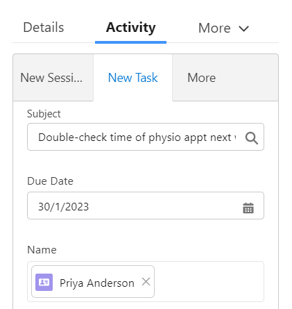 new task form fields