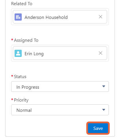 new task form save button
