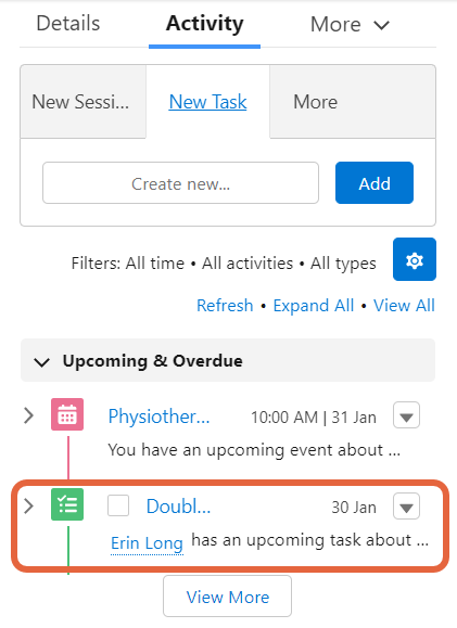 view upcoming tasks area
