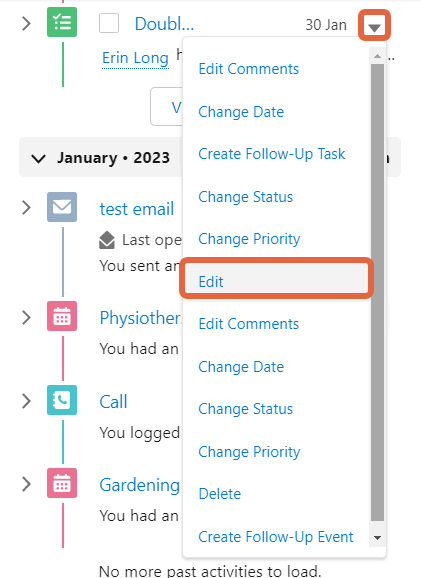 edit task options list