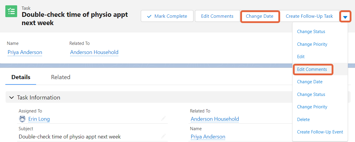 task edit options