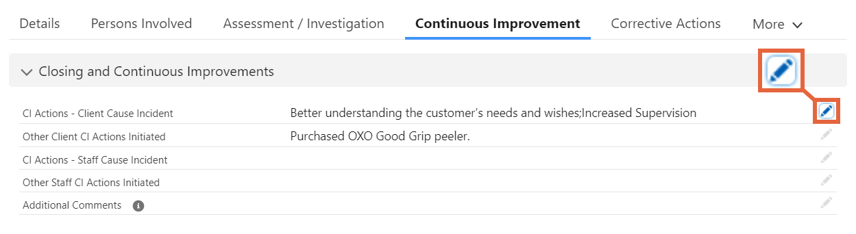 continous improvement tab edit icon