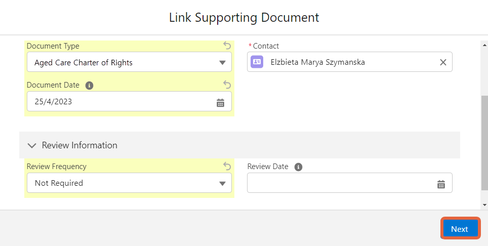 supporting documents review fields