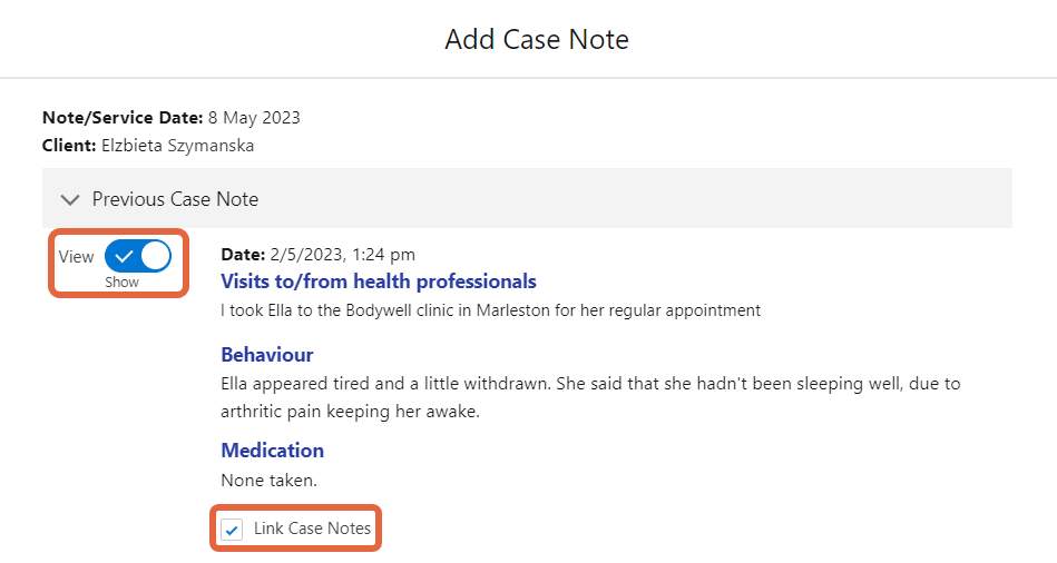 case notes linking options