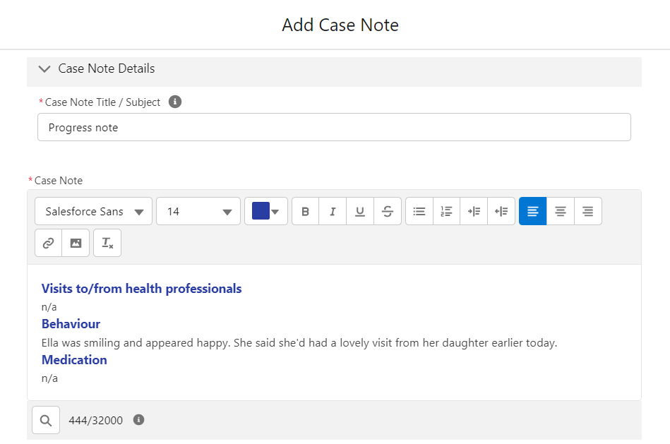 case note details field