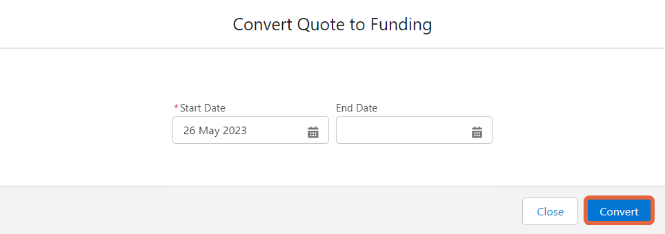convert quote to funding screen