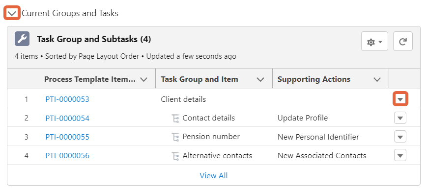 current groups and tasks view
