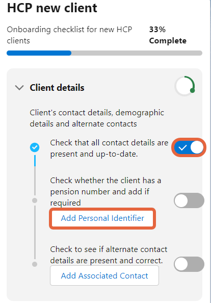 new process checklist and radio buttons