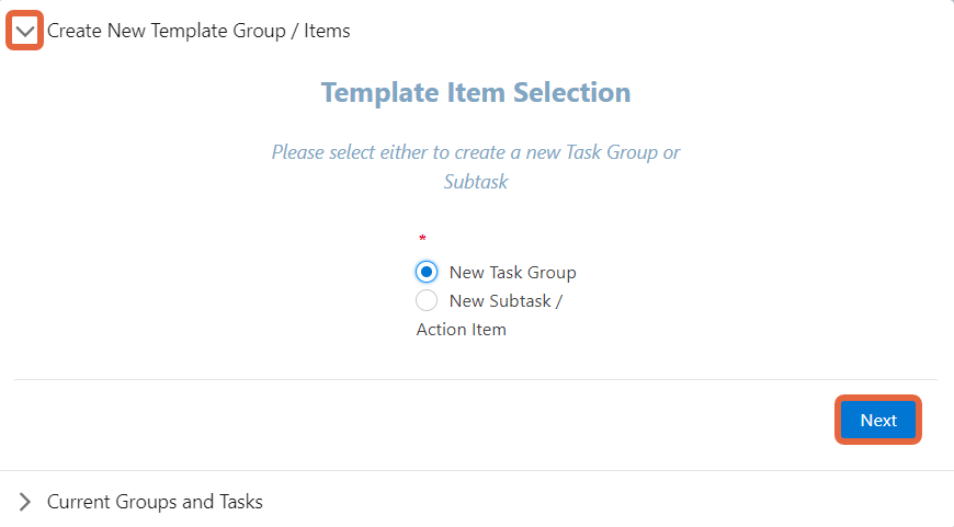 new task group button