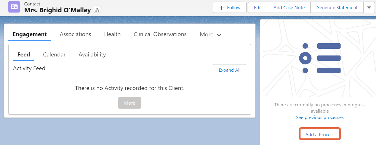 new process on client contact record screen