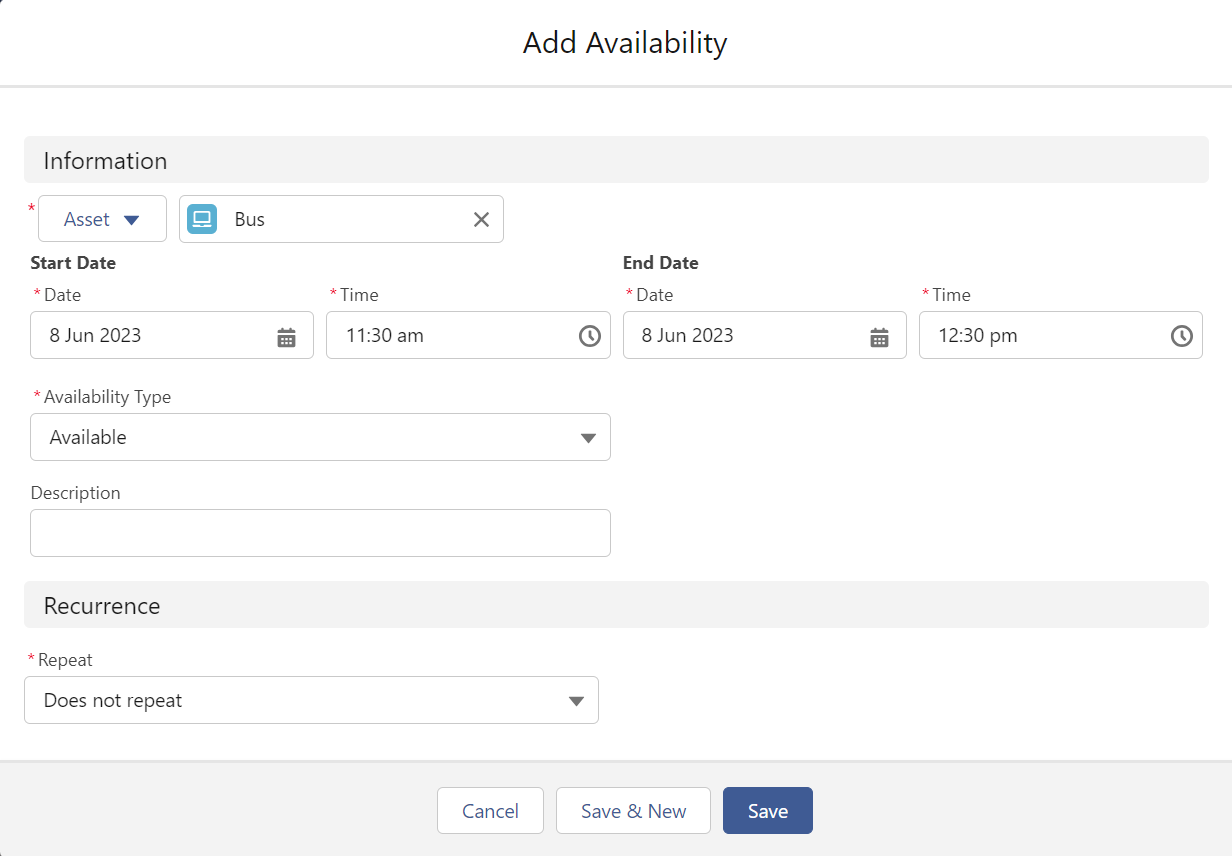 Add asset availability form