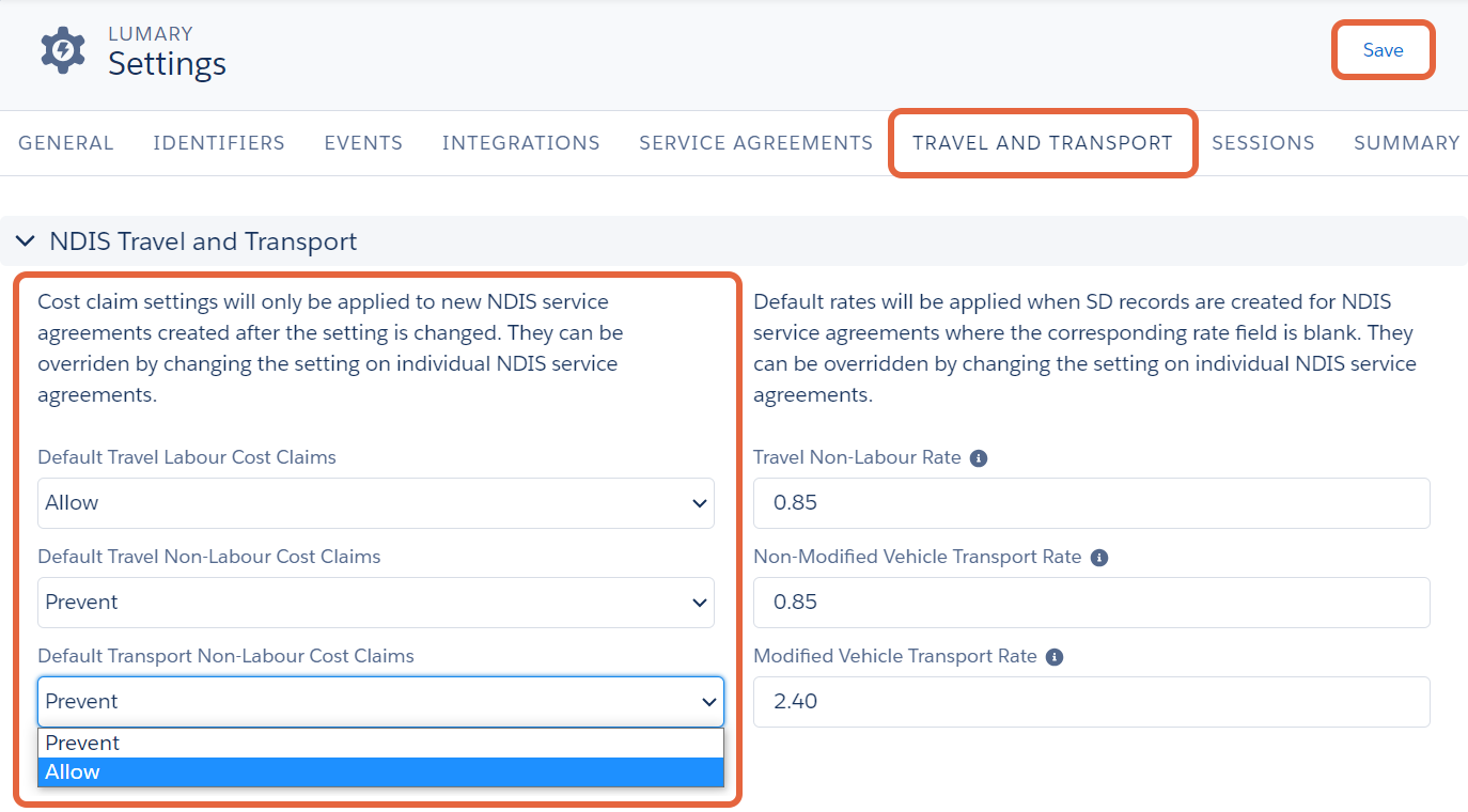 NDIS travel and transport cost claim settings