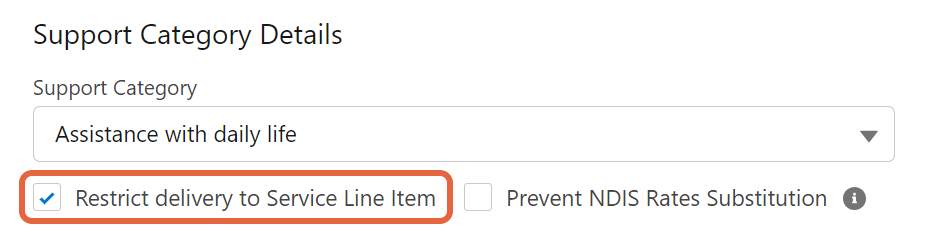 Restrict delivery to Service Line Item checkbox