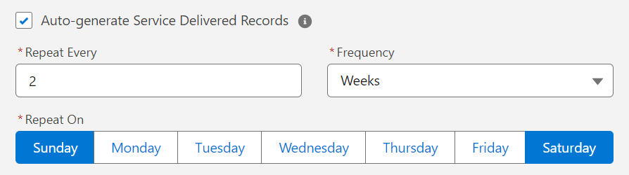 Sunday to Saturday recurring schedule
