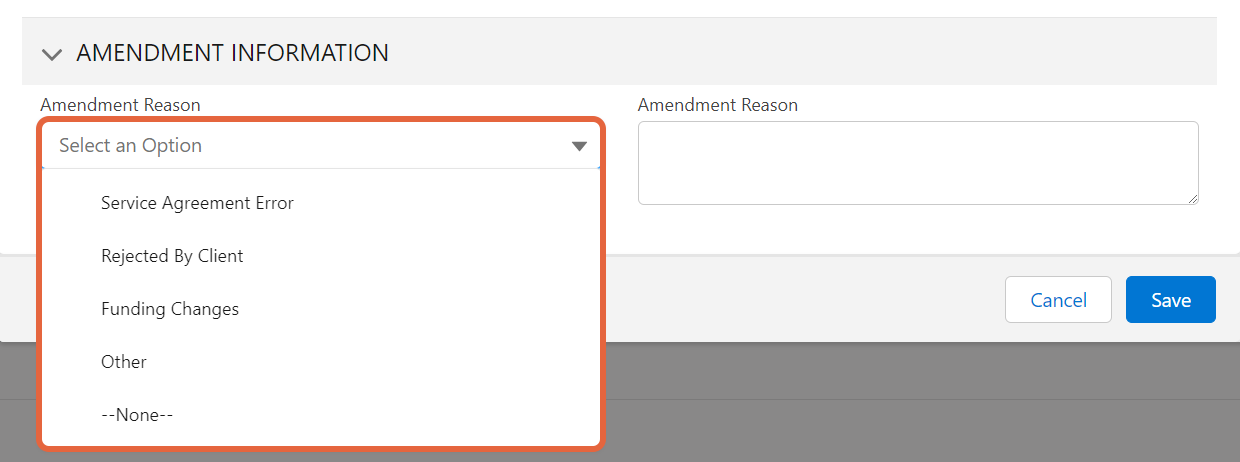 Amendment Reason field