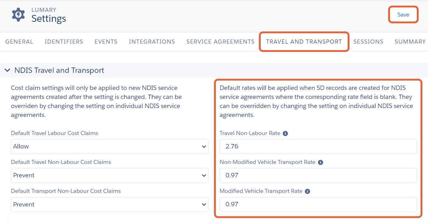 Default travel and transport fields