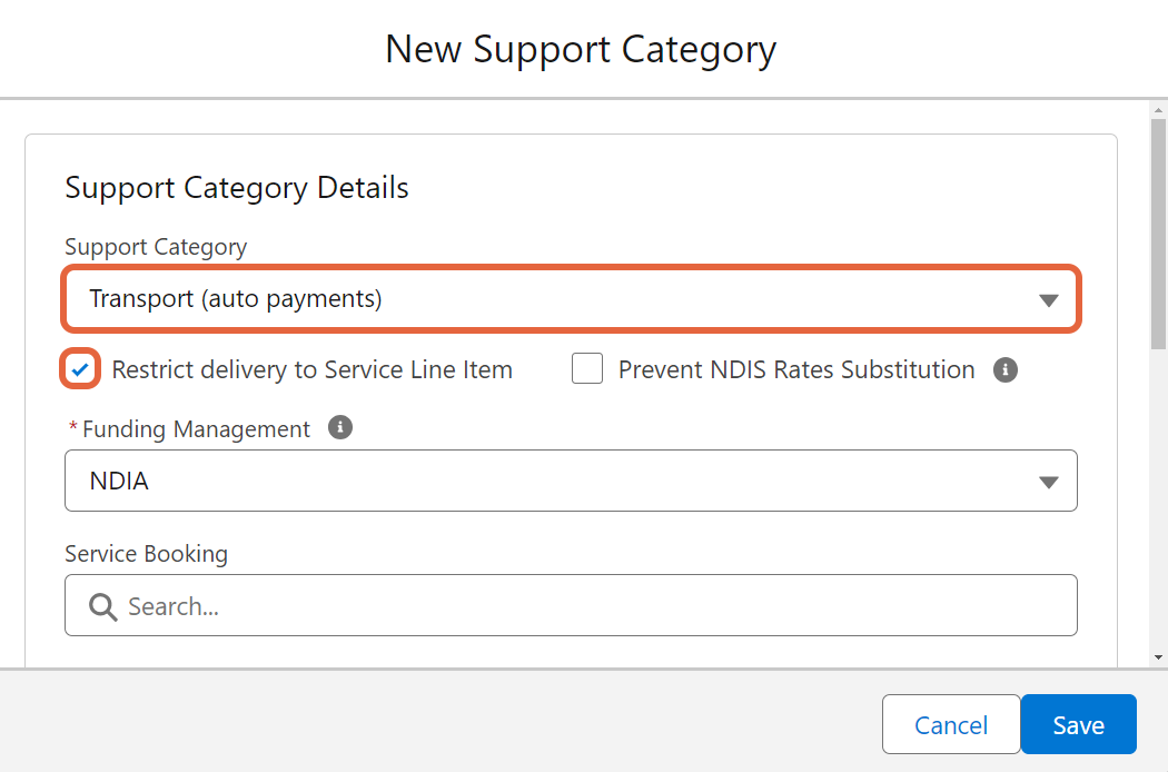 Transport support category