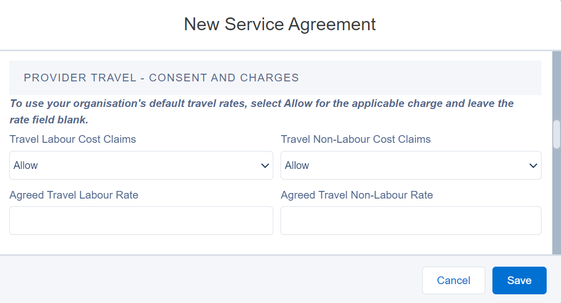 Service agreement travel consent and charges