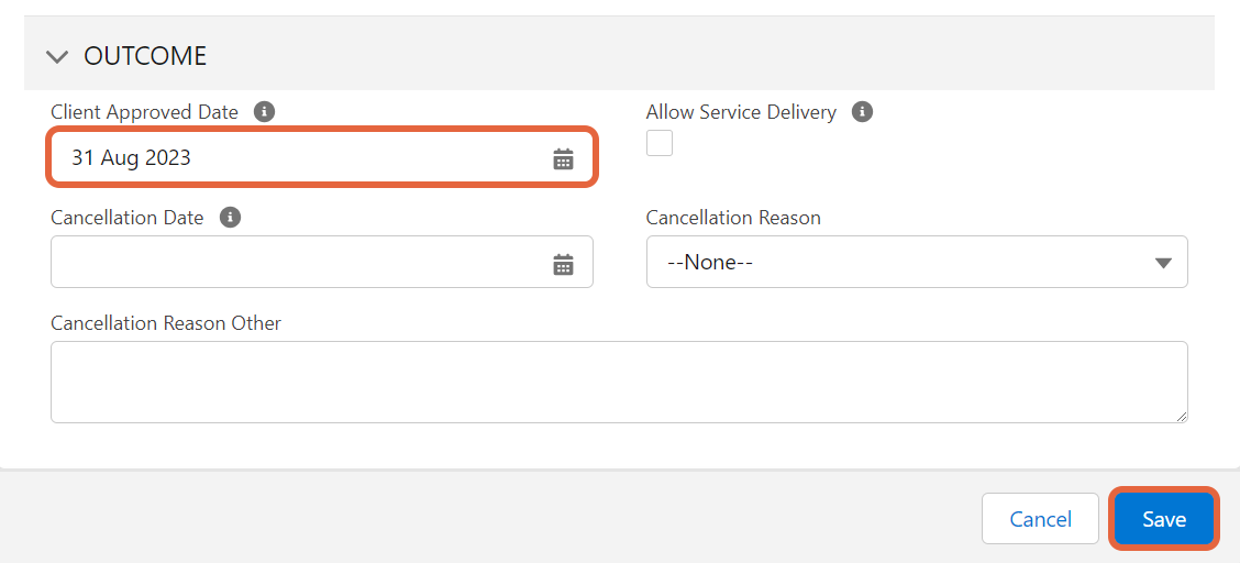 Client Approved Date field