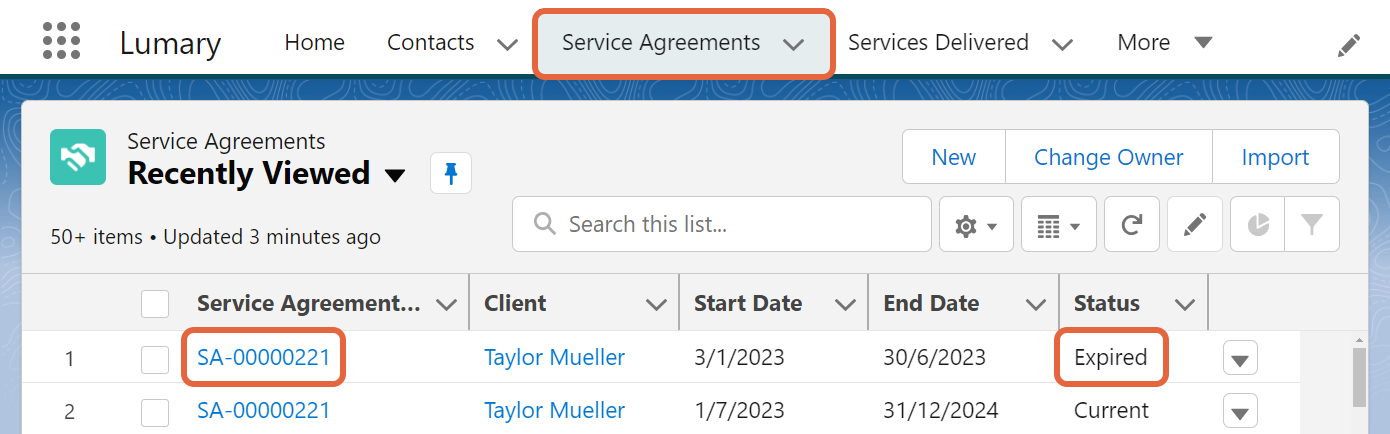 Expired service agreement link