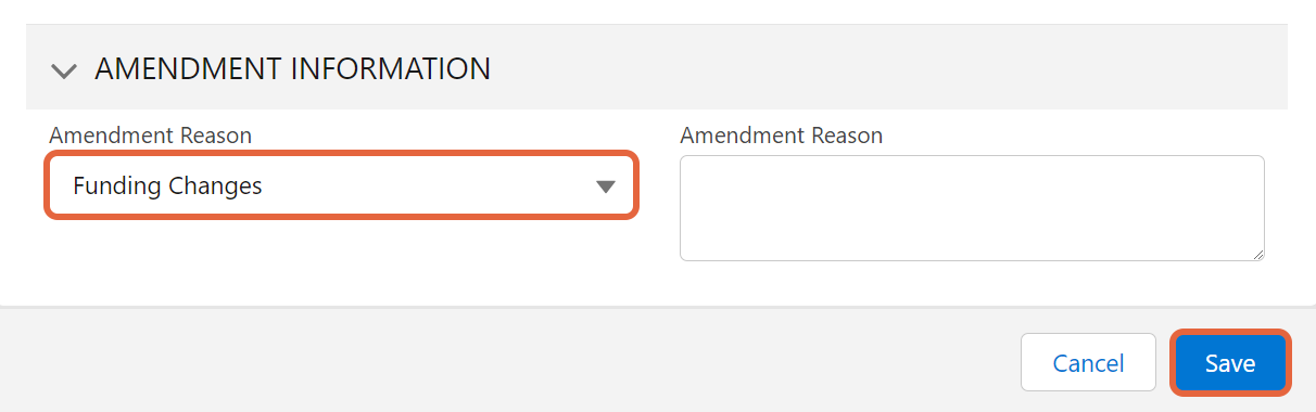 Amendment Reason field