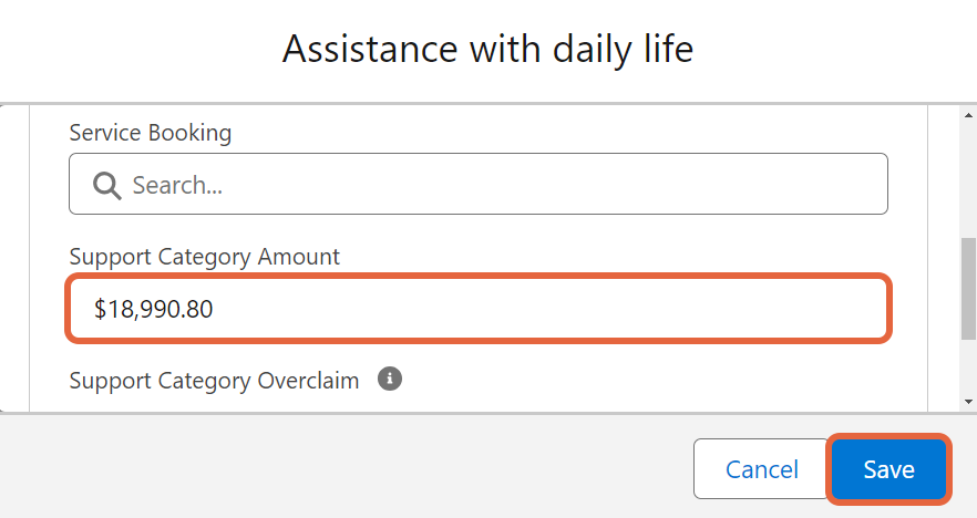 Support Category Amount field