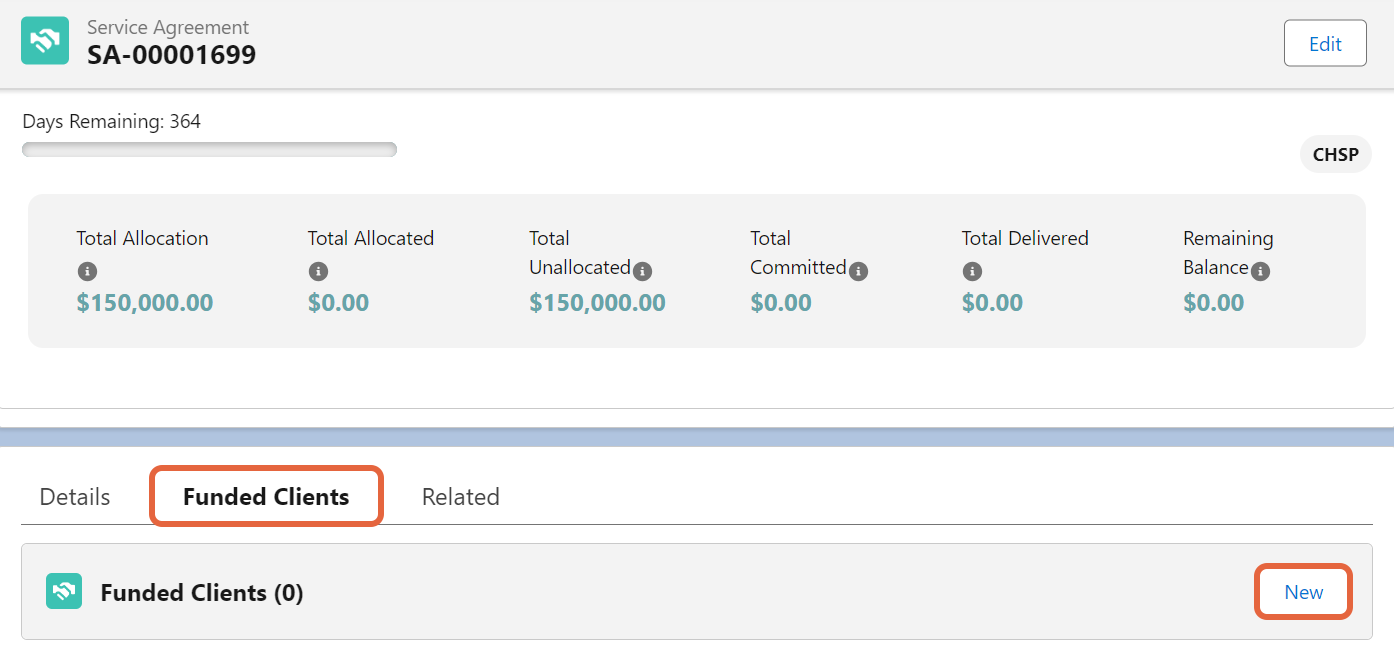 Funded client New button
