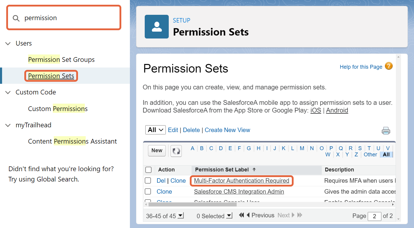 Permission set list