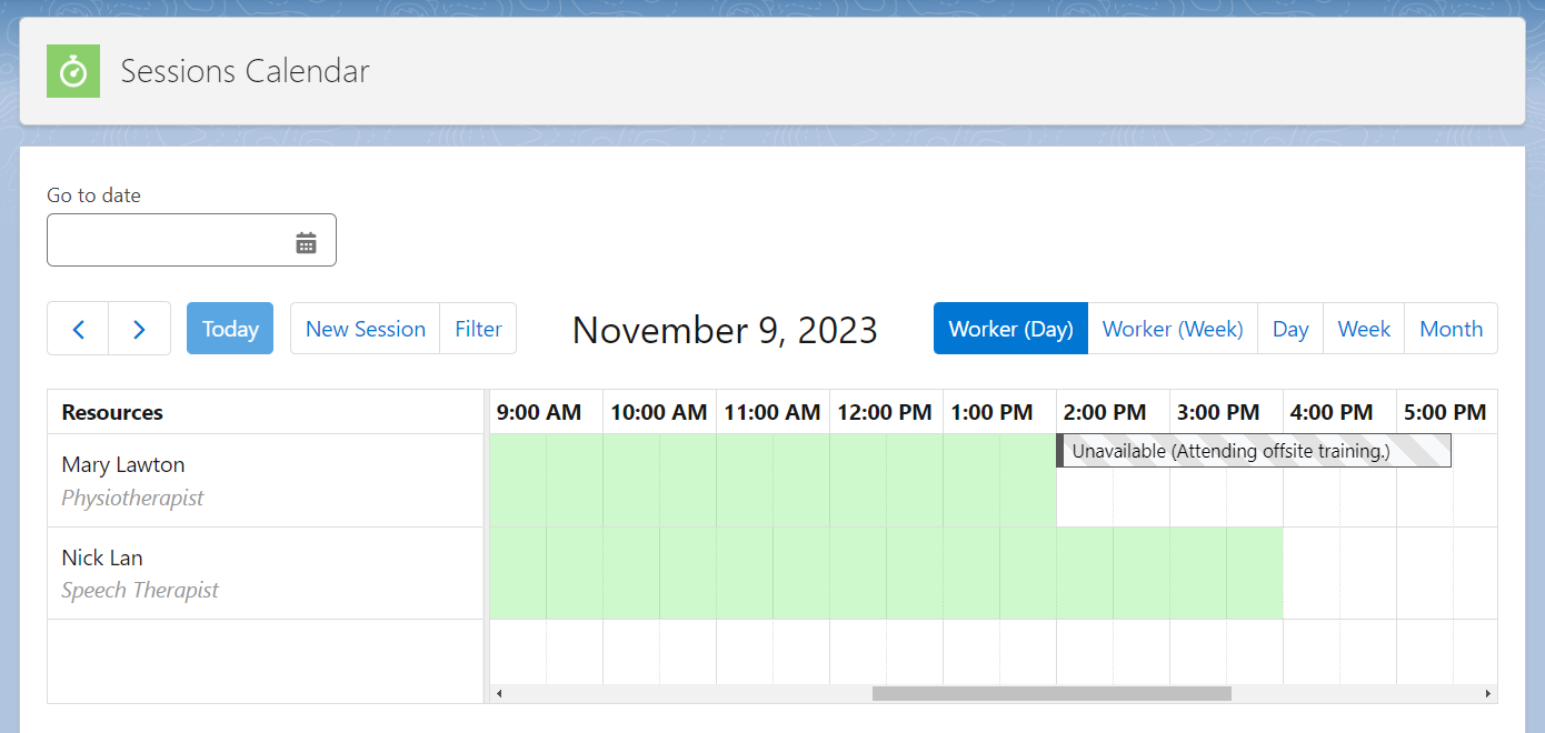Unavailability on Sessions Calendar